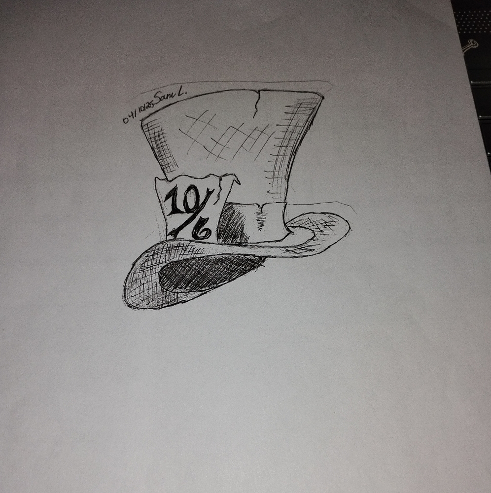 Unique Black and White Hat Sketch Mad Hatter